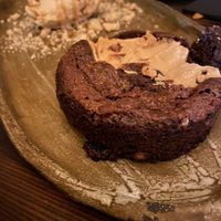 Brownie with cardamom coconut ice cream at Fat Veggies in Barcelona