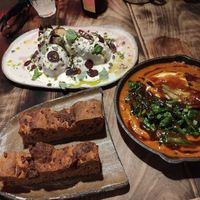 Berenjena, Cazuela verduras & Focaccia at Fat Veggies in Barcelona