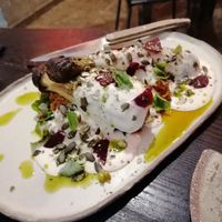 Umami eggplant dish (blurry, sorry) at Fat Veggies in Barcelona