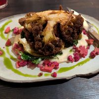 Cauliflower, cauliflower and white choc sauce at Fat Veggies in Barcelona