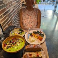 Polenta, green curry, and focaccia at Fat Veggies in Barcelona