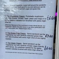 Sandwich menu at Paradise in Alnwick