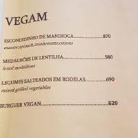 Vegan menu section at Osteria n.3 in Praia