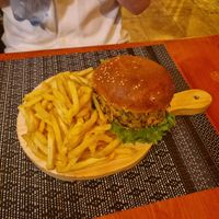 Lentil burger and fries at Osteria n.3 in Praia
