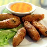 Some veggie sausages.  at Evergreen Vegetarian - Phsar Chas in Phnom Penh