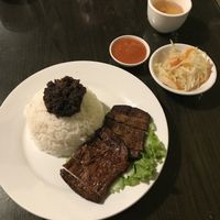 Veggie bbq pork with rice  at Evergreen Vegetarian - Phsar Chas in Phnom Penh