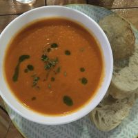 Soup of the day with homedame bread at Intz48 Coffee Roasters Azores in Sao Miguel