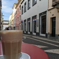 Soy milk latte with a view at Intz48 Coffee Roasters Azores in Sao Miguel