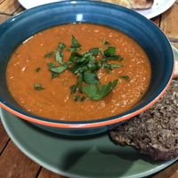 Roasted vegetables soup with homemade bread   at Intz48 Coffee Roasters Azores in Sao Miguel