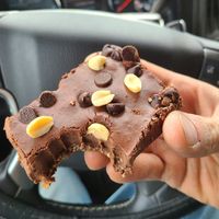 Peanut butter brownie at Mondays Plant Café in Calgary