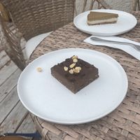 Raw brownie and raw chai cheesecakee  at Mondays Plant Café in Calgary