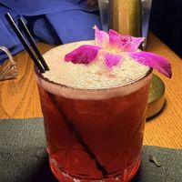 Hibiscus margarita, quite good. I also had the mango mojito, which was not as pretty but tastes great    at The Russell in Hartford