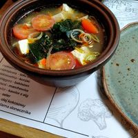 Miso soup, very corroborating and well dressed at Vegan Sushi Bar in Warsaw