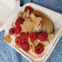 Cream cheese frosting with raspberries and Graham cookies  at Cinnaholic in Berkeley