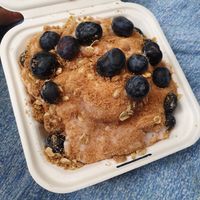 Raspberry frosting with blueberries and pie crust at Cinnaholic in Berkeley