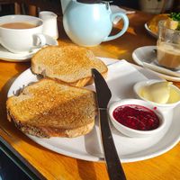 Tea and toast with homemade raspberry jam at The Lifebuoy Cafe in St Helens