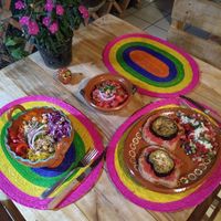 Bowl and toast with tomato. at La terraza 811 in Lo De Marcos