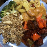 Chicken fried rice and the sweet and sour lamb are so good!   at Hong Kong Vegan in Wakefield