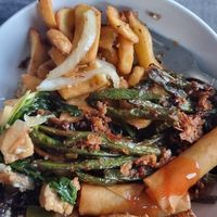 Mixed combo starter, spicy green beans, salt n pepper chips and tofu in garlic & coriander 🤌 at Hong Kong Vegan in Wakefield