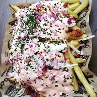 Patatas con salsa y beyond mince at Mad Mad Vegan - Lavapiés in Madrid