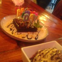 Brownie con helado y velitas para cantar el cumpleaños. at Mad Mad Vegan - Lavapiés in Madrid
