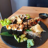 Hosomaki tamago, nigiri eel, futomaki CFK at Yami Vegan Sushi in Katowice