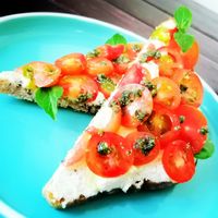 Caprese toast. (vegan)  at Camu Camu cafe in Playa Del Carmen