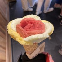 raspberry, strawberry, passion fruit, lime basilic at Amorino in Pamplona