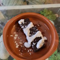 Fubdgy browny with coconut whipped cream at The Green House in Santiago De Compostela