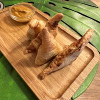 Singapore veg puffs  at The Green House in Santiago De Compostela