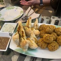 Egyptian sweet potato falafel and samosas  at The Green House in Santiago De Compostela