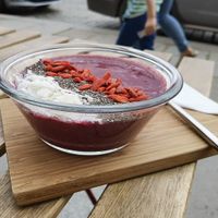 Berry smoothie bowl with chia, goji and coconut  at The Fresh Bar in Plzen