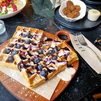 Blueberry waffles at LUUC Café in Karlsruhe