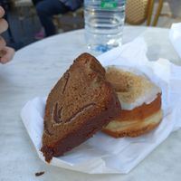 Vegan doughnut and banana bread at Laurents in North West London