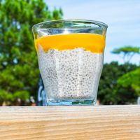 An awesome chia pudding topped with mango and coconut. :). So tasty. at Maâbanana in Moliets