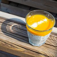 An awesome chia pudding topped with mango and coconut. :). So tasty. at Maâbanana in Moliets