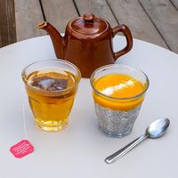 An awesome chia pudding topped with mango and coconut. :). So tasty.

And a light tea to relax and enjoy the weather. at Maâbanana in Moliets