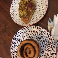 Cinnamon bun and pistachio croissant   at Love Peace & Coffee in Edinburgh