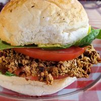 Burger is crispy! at Rinconcito Vegano in Boquete