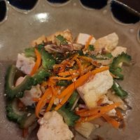 'Goya Champuru' Bitter melon with tofu, carrots, mushrooms etc at Tamatebako in Naha