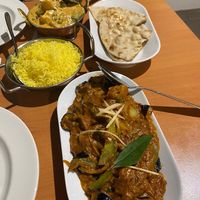 Korma and potato eggplant curry  at The Majestic Indian Restaurant in Sutherland