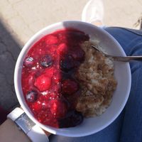 Milchreis mit roter Grütze at tea and V in Sylt