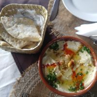Chickpeas Fatteh and pita bread at Sufra in Rabat