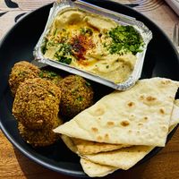   Falafel, houmous and bread.  at Sufra in Rabat