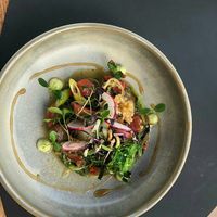 Een voorgerecht (steak tartaar van watermeloen) at Chabot in Vlissingen
