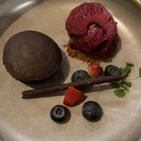Chocolate cake with blueberry sorbet at Chabot in Vlissingen