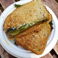 Vegan pepperoni sandwich (toasted on request) at Momo's Garden Café in London