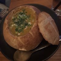 Broccoli & cheese soup in a sourdough bowl (New!)  at Element Gastropub in Raleigh