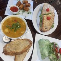 Tofu bites, chickpea salad sandwich, soup, wrap...  at The Roxy Cafe in Vernon