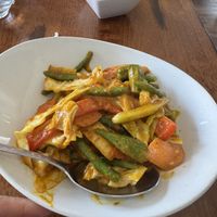 Chefs special dry curry veggie dish. With coconut rice    at My Burma in Davis